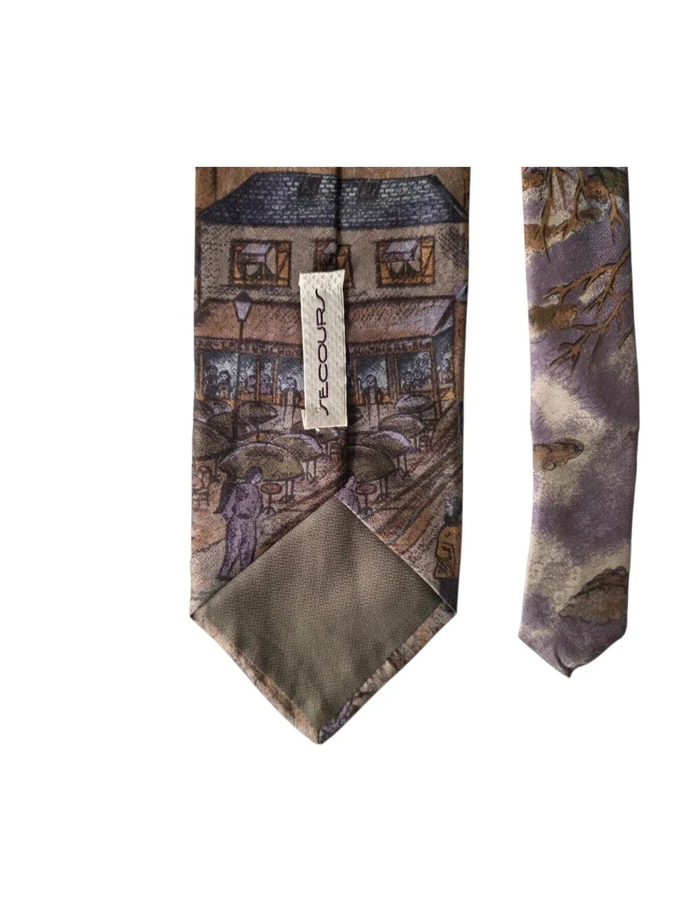 SECOURS Authentic Vintage Paris French Scenary Silk Necktie Made In Italy NWOT